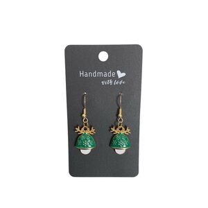 Handmade Green and Gold Winter Mushroom Earrings